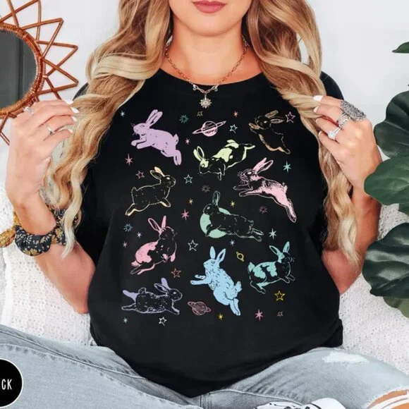 Bunny Graphic Shirt, Funny Rabbit Tee, Cute Easter Shirt - Picture 1 of 4